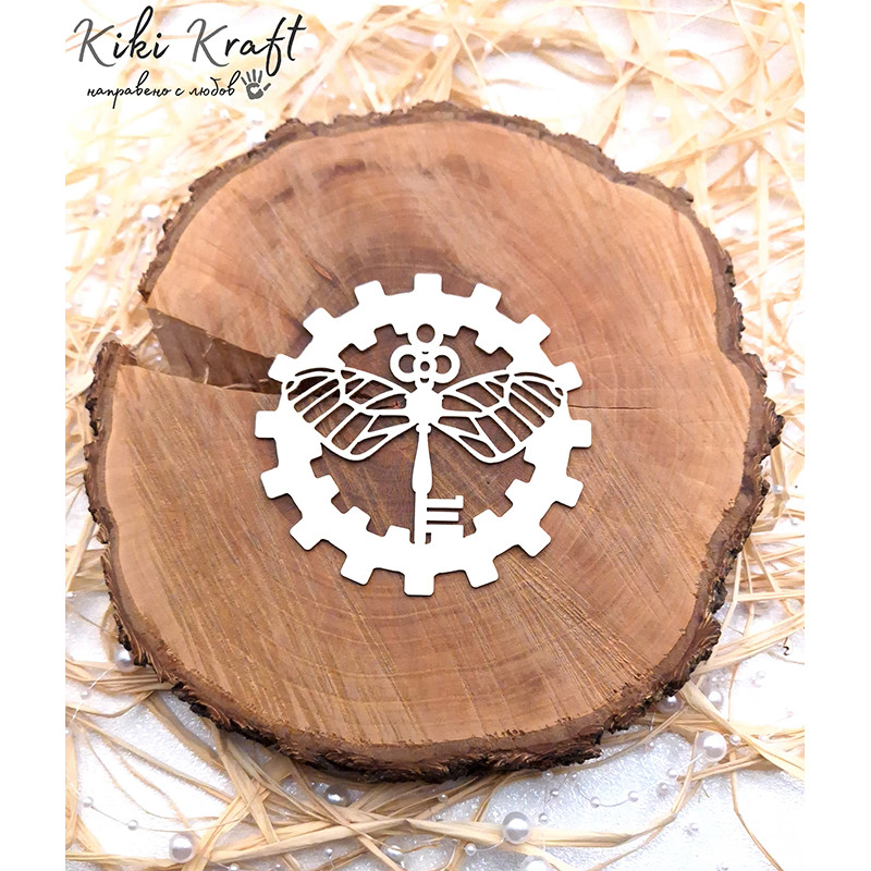 Laser cut chipboard steampunk bee inside gear circle