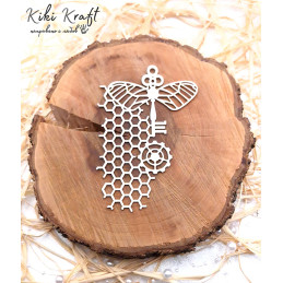 Laser cut chipboard bee with honeycomb and gear