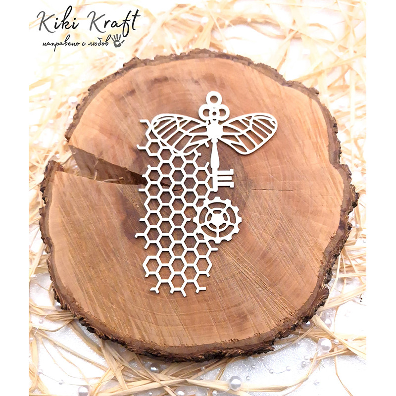Laser cut chipboard bee with honeycomb and gear Laser cut chipboard bee with honeycomb and gear