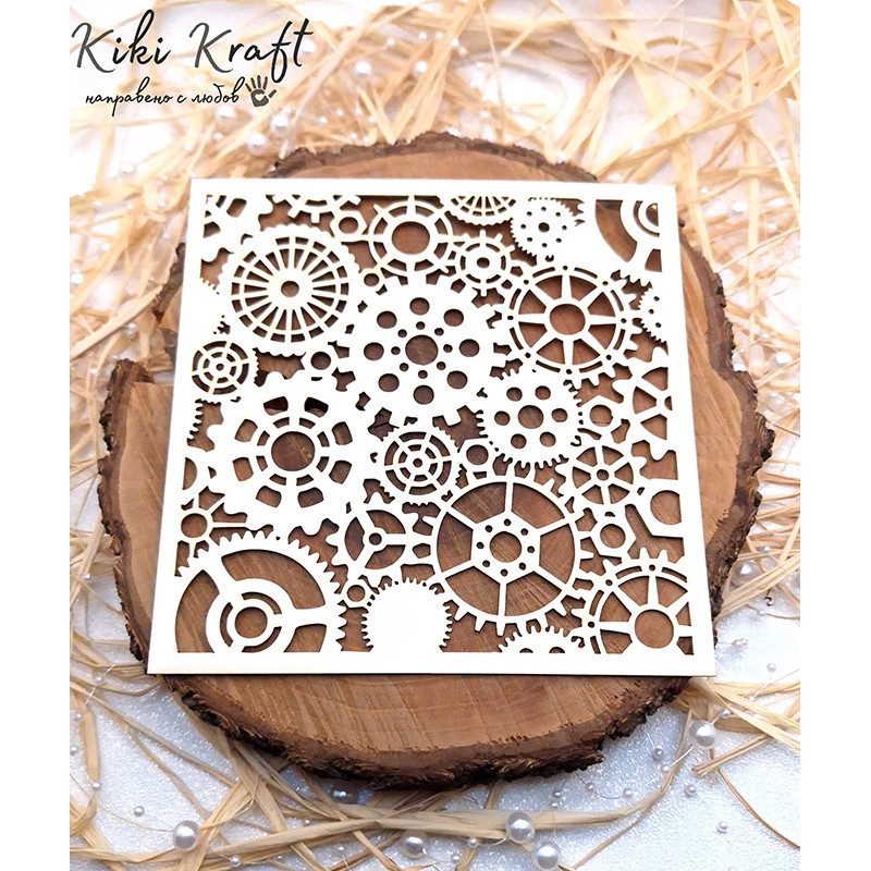 Фон с механични зъбни колела – лазерно изрязан от бирен картон – 1759