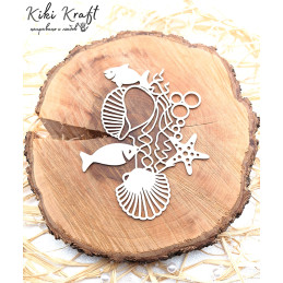 Chipboard sea element with shells, fish and starfish – No1849