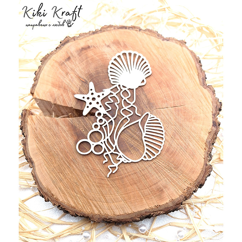 Chipboard with shells, starfish and bubbles – No1851 Chipboard with shells, starfish and bubbles – No1851