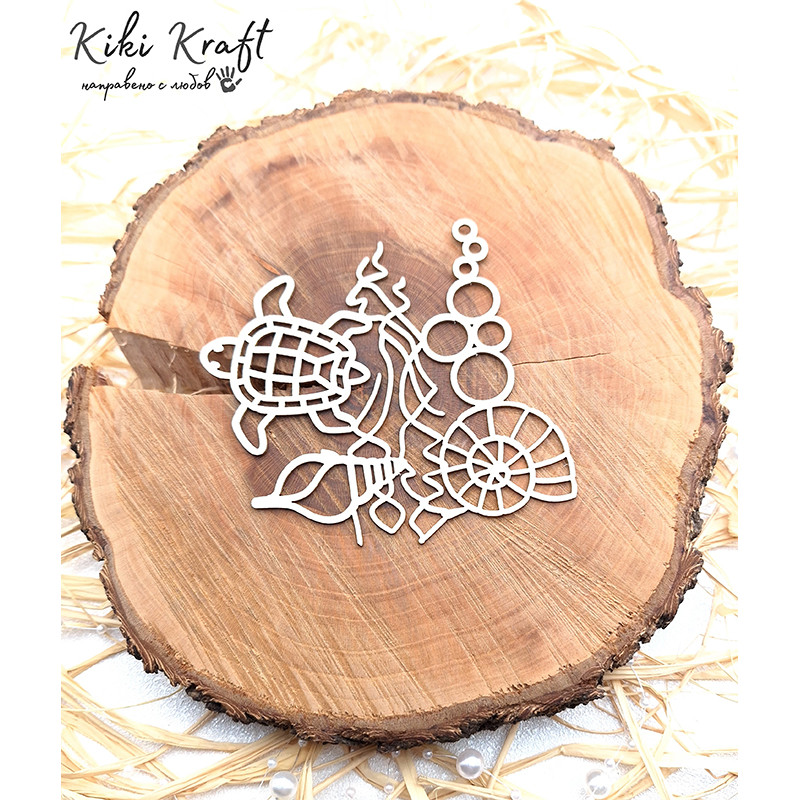 Chipboard sea turtle with shells and bubbles – No1852 Chipboard sea turtle with shells and bubbles – No1852