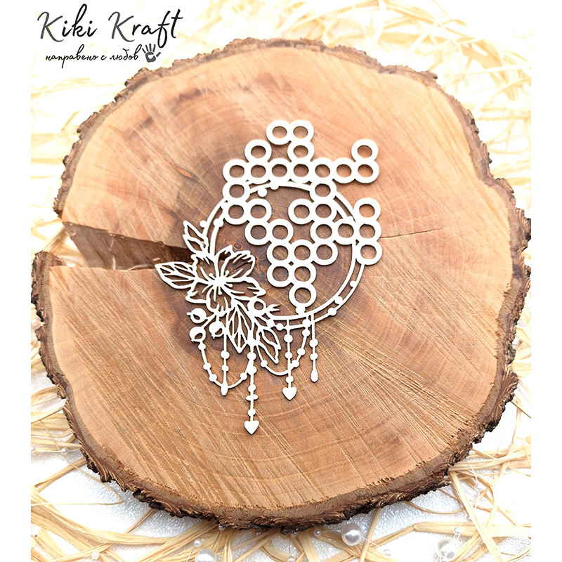 Кръгъл елемент с точки, цвете и сърчица – бирен картон – 1869