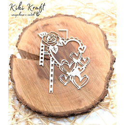 Chipboard corner with rose and multiple hearts – No1874