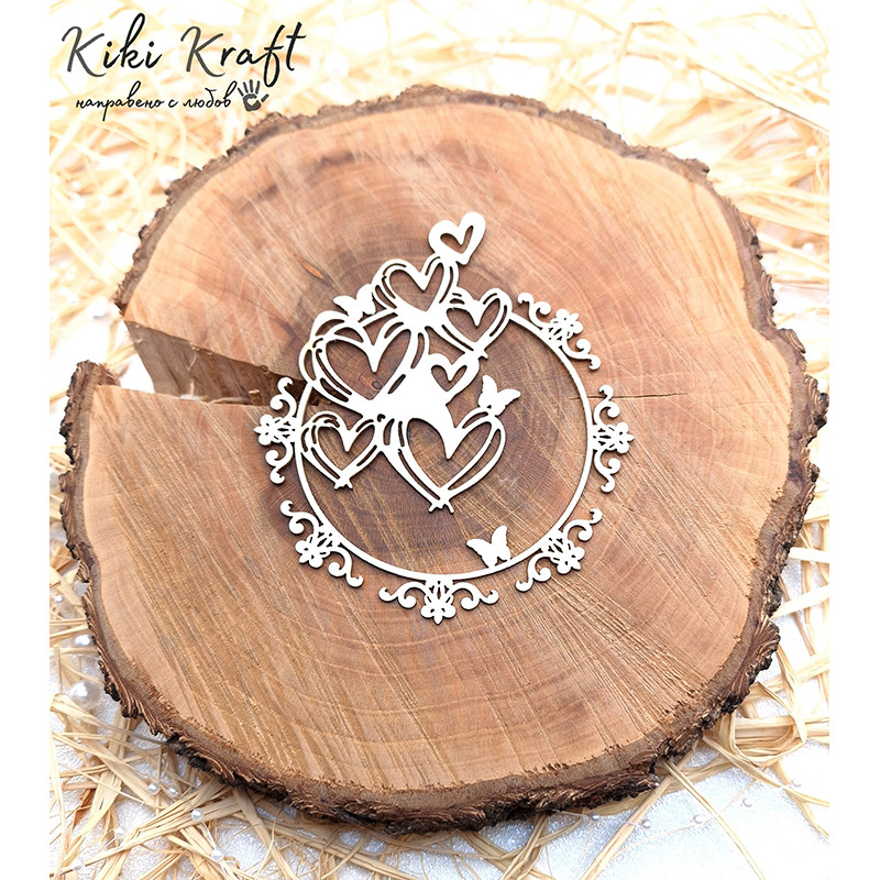 Кръгъл елемент с пеперуди и сърца – бирен картон – 1878