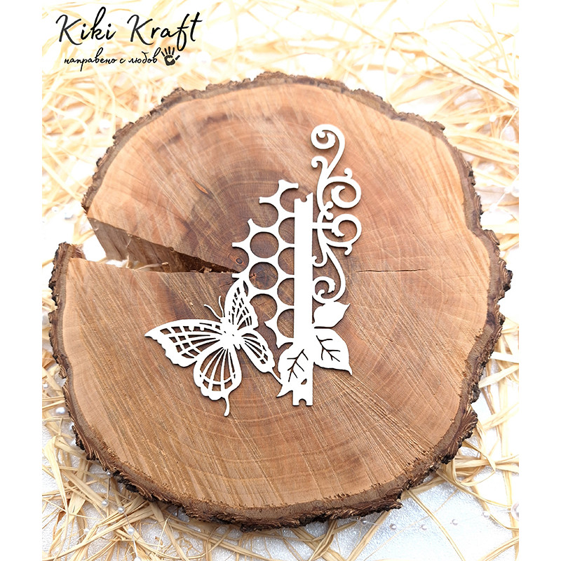 Фон с пеперуда, листа и пчелна пита от бирен картон - 1979