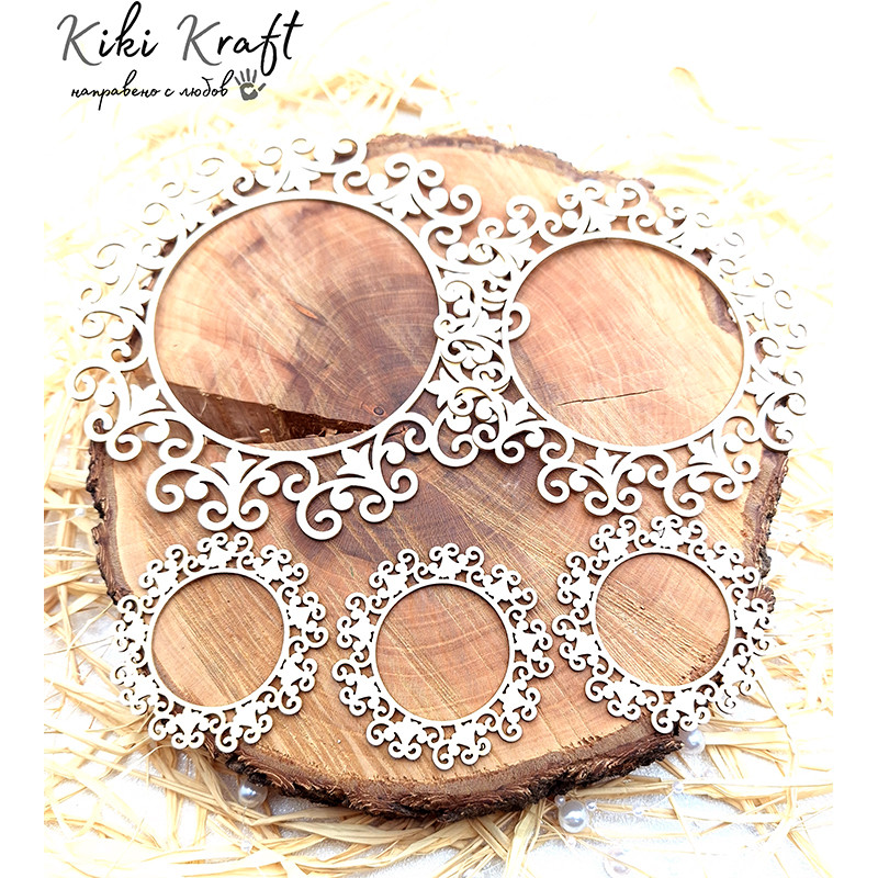 Лазерно изрязани рамки от бирен картон – комплект с флорални орнаменти – 1306