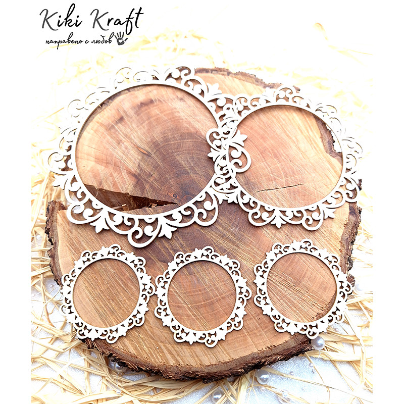 Лазерно изрязани рамки от бирен картон – комплект с флорални орнаменти – 1307