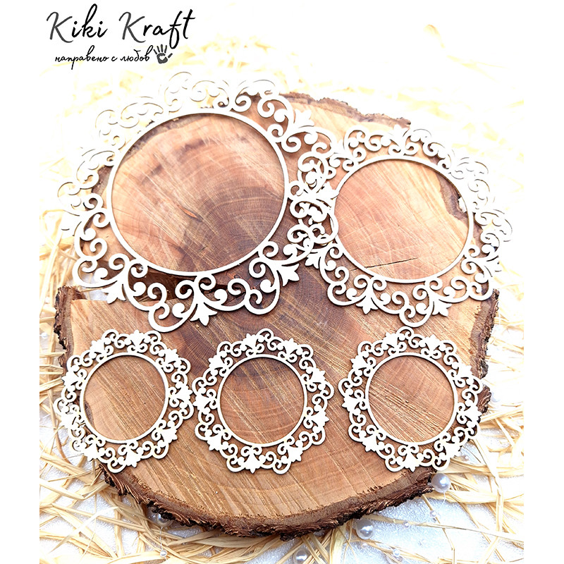 Лазерно изрязани рамки от бирен картон – комплект с декоративни орнаменти – 1308