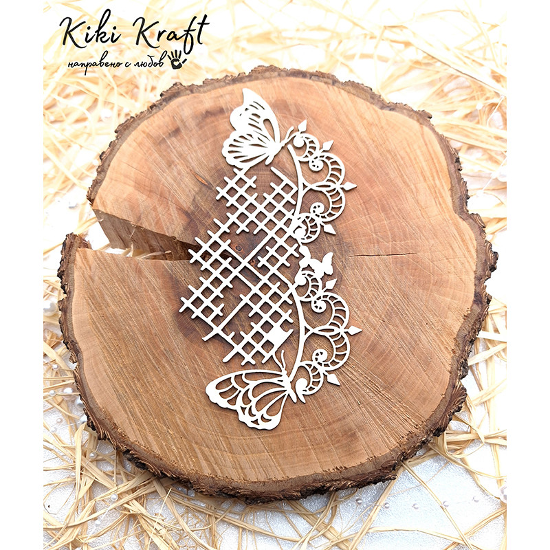 Фон с пеперуди, решетка и флорални орнаменти от бирен картон -1999