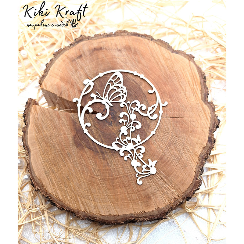 Фон с кръг, пеперуда и флорални орнаменти от бирен картон – 2009